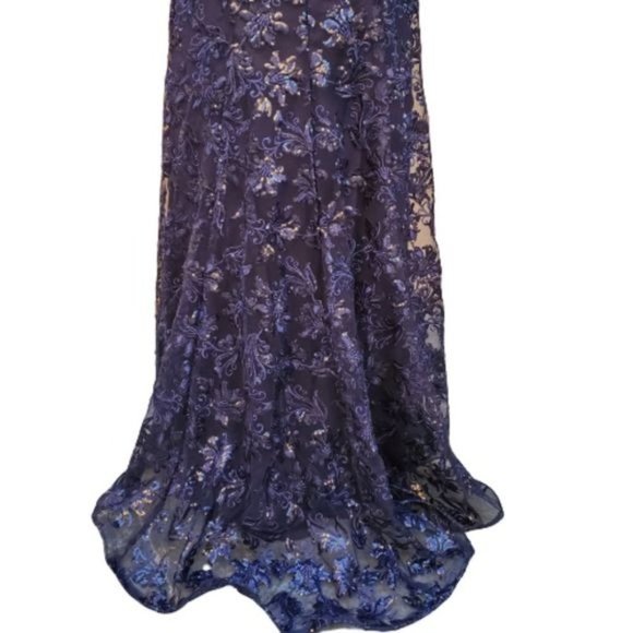 LUXURY ONE SHOULDER NAVY SEQUIN MAXI DRESS SZ S - Picture 16 of 16